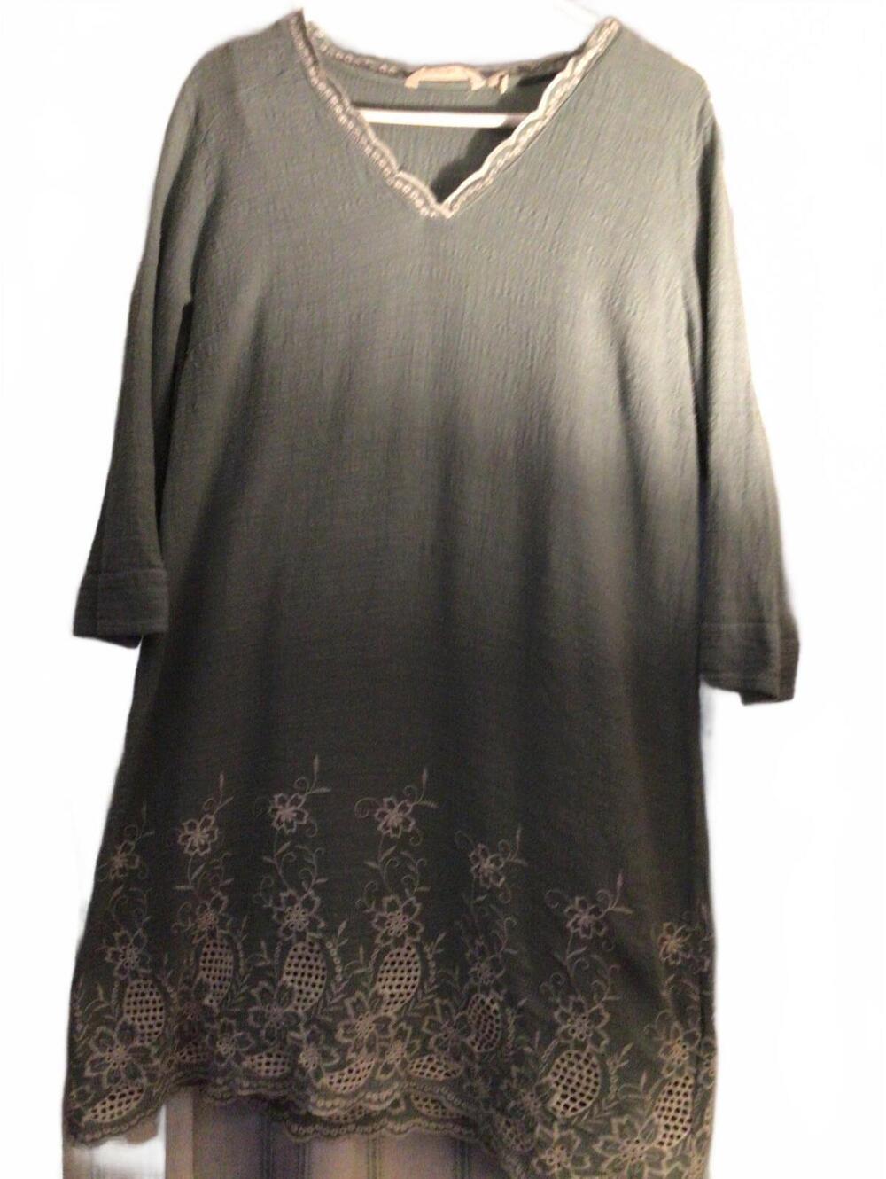 Soft Surroundings Olive Green Embroidered Midi Dress